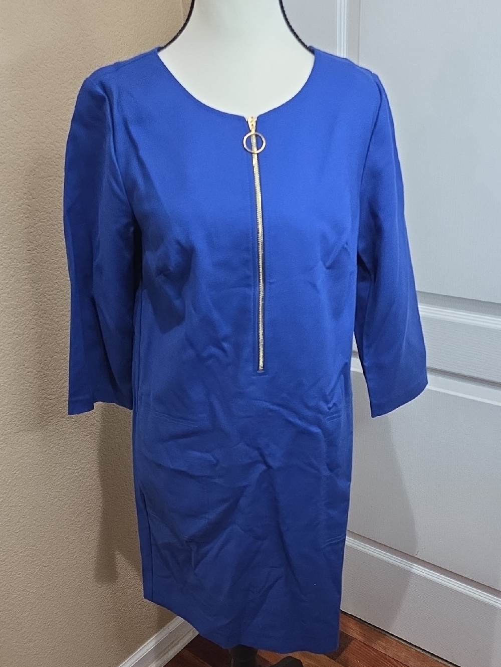 Trina Turk Cobalt Blue Zip-Front Midi Shift Dress